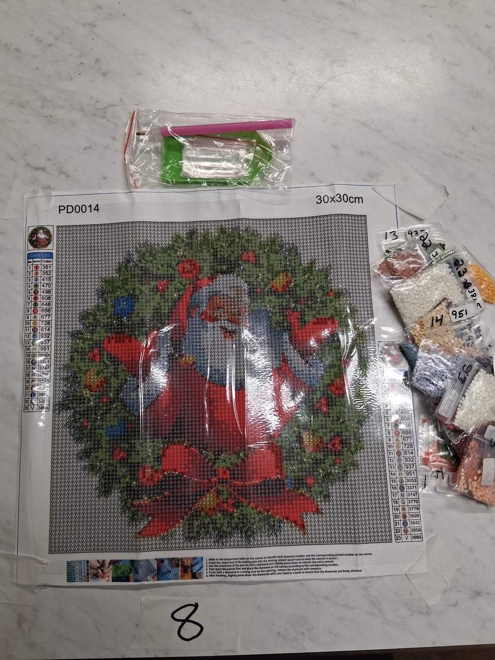 Holiday Santa Wreath Diamond Painting Kit - Red & Green